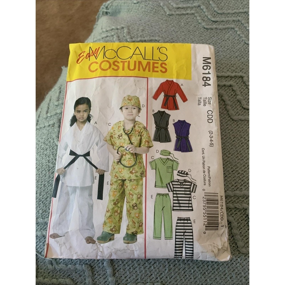 McCall's Pattern Halloween Costumes M 6184 Doctor Scrubs Karate Gi Size 2 3 4 5
